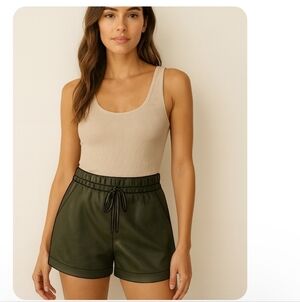 Talulah Women’s Green Faux Leather Shorts Chic High-Waist Paper Bag Shorts M